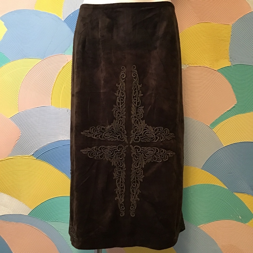 Silkland silk brown embroidered Skirt size 12